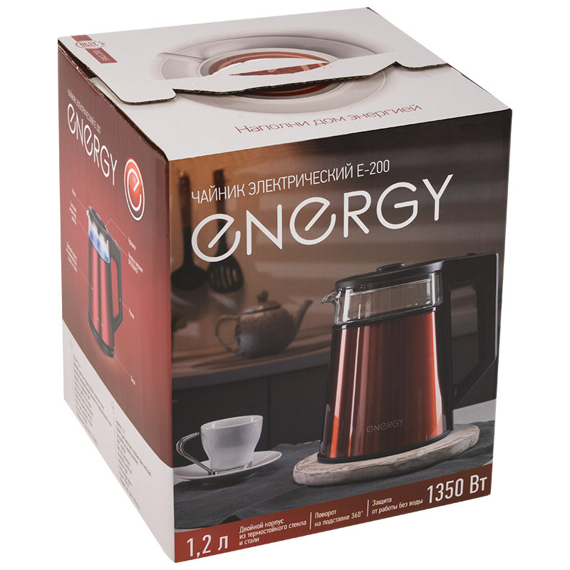 Чайник электрический ENERGY E-200 Красный/Нерж.сталь; 1350Вт; 1,2л; Двойной корпус