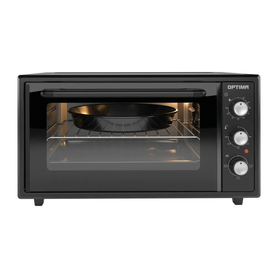 Духовой шкаф OPTIMA MO-48BL, черный, 48л, 1600 Вт, эмал.внутр.поверх., лампа, таймер