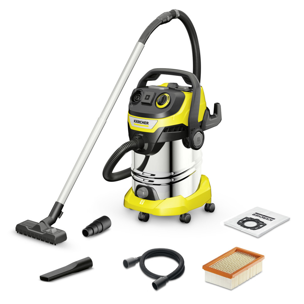 Строительный пылесос Karcher 1.628-360.0, WD 6 P S V-30/6/22/T, 1300Вт, сухая уборка, сбор воды, 30л, мешок/контейнер, Желтый