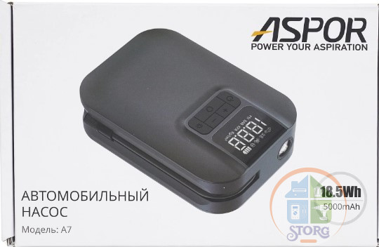 Портативный автомобильный компрессор Aspor Car air pump A-07 черный 17 л/мин, 8.45 атм