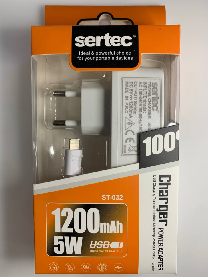 СЗУ SerteC ST-32 5V1,2А + кабель Lightning белый