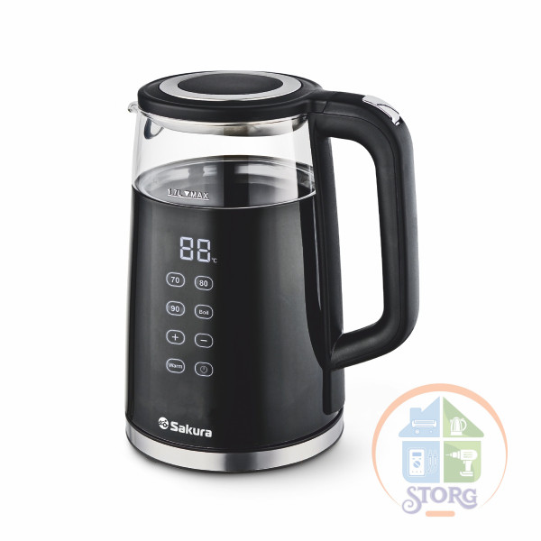 Чайник электрический SAKURA SA-2738DBK (Объем 1.7л; Двухслойное стекло; 4 темп.режима; LED дисплей)