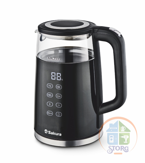 Чайник электрический SAKURA SA-2738DBK (Объем 1.7л; Двухслойное стекло; 4 темп.режима; LED дисплей)