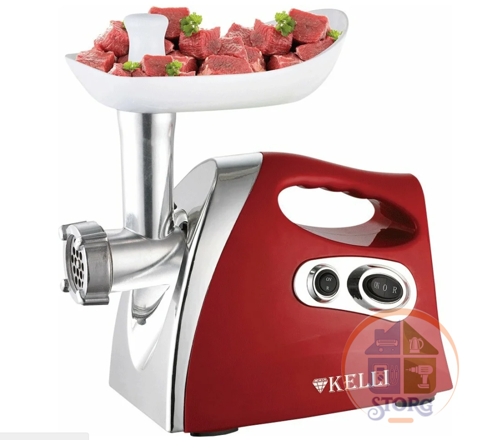 Мясорубка электрическая KELLI KL-5004 (Красный; Мощность 2600Вт; 2 скорости; реверс;насадки 7/5/3мм)