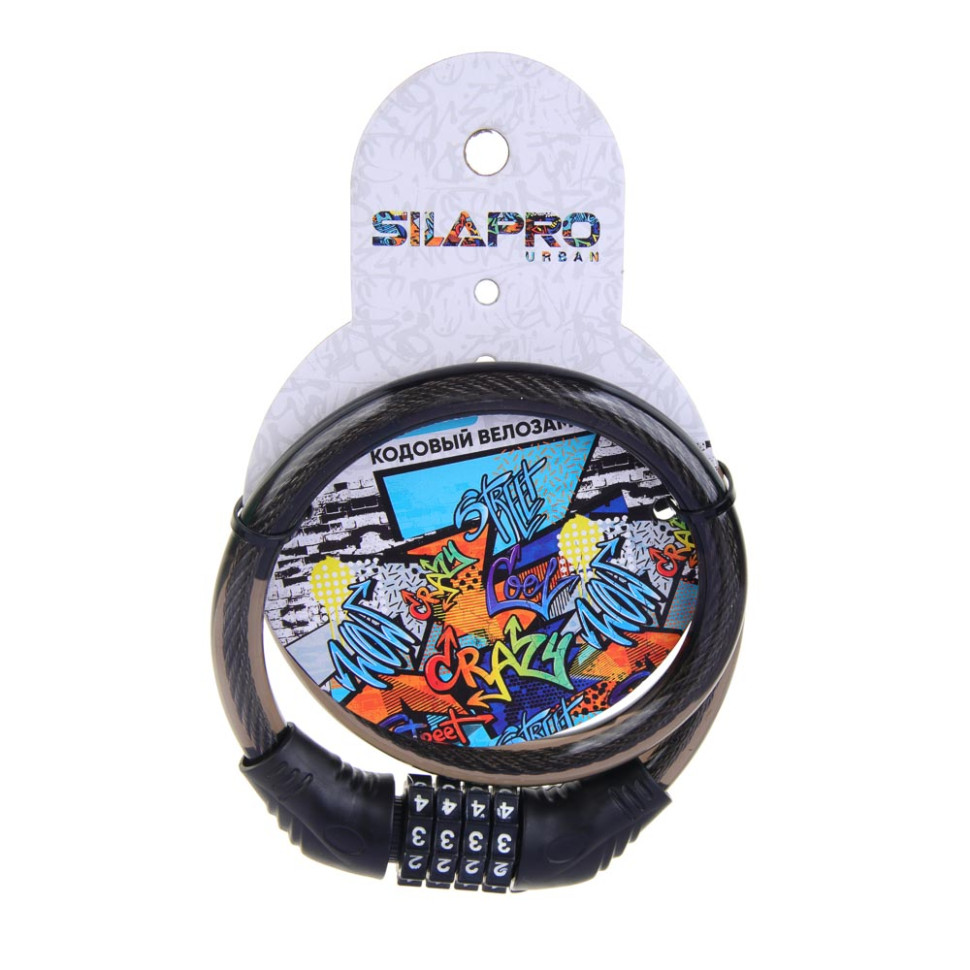 Замок велосипедный кодовый 4-х значный SILAPRO, d=12мм х 65см, PVC, металл (195-133)
