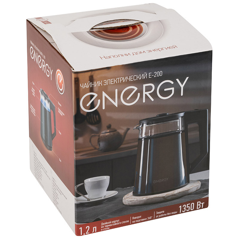 Чайник электрический ENERGY E-200 стекл/нерж.сталь; 1350 Вт; 1,2л; Двойной корпус