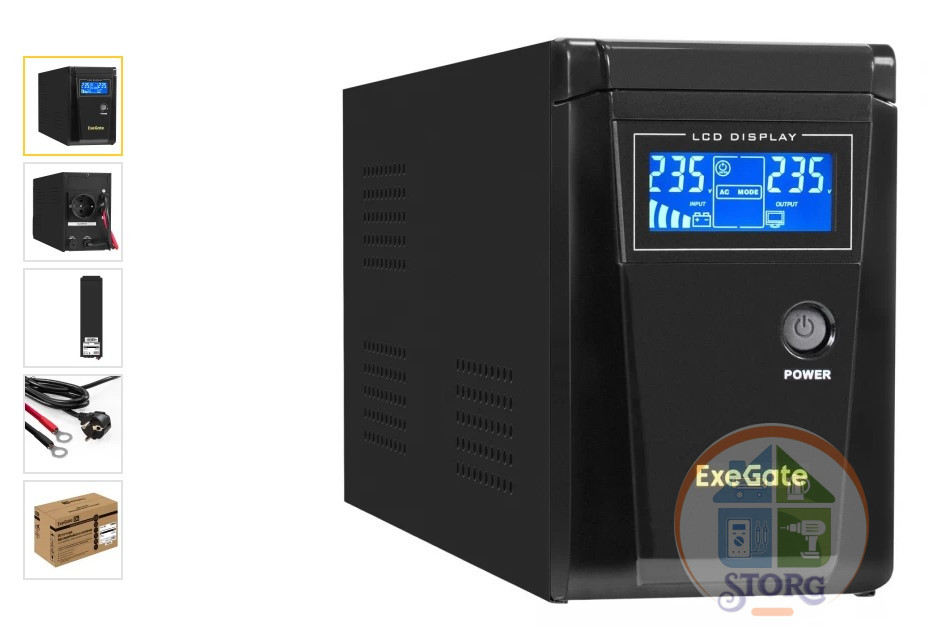 Источник бесперебойного питания (инвертор, синус, для котла) ExeGate SineTower SZ-600.LCD.AVR.1SH <600VA/360W, чистый синусоида, LCD дисплей, AVR, 1*Schuko, линейно-интерактивный, внешняя батарея 12В до 200Ач, Black>