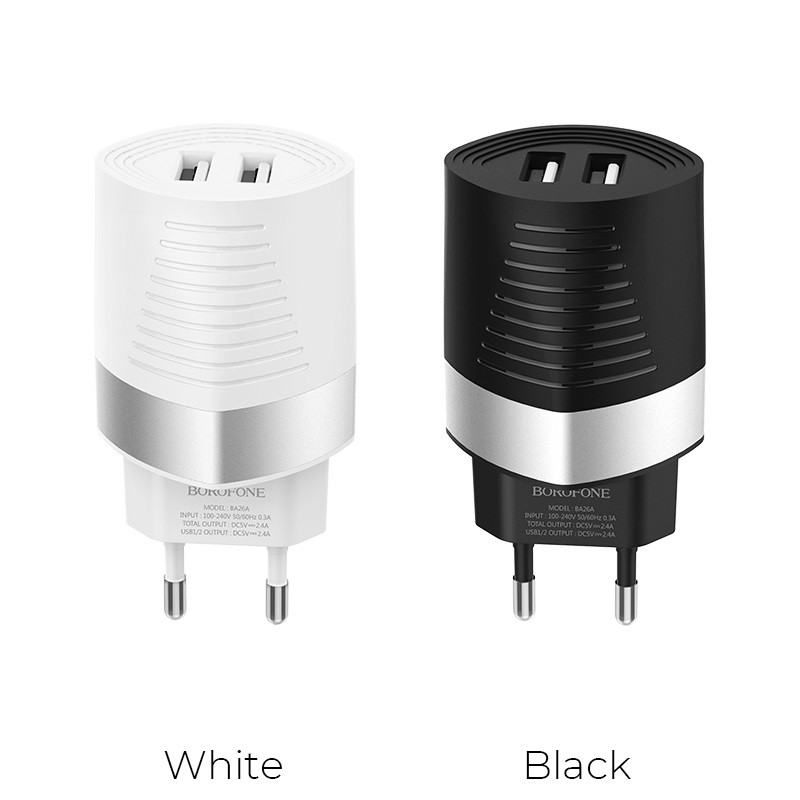 СЗУ Borofone BA26A 5V/2,4A 2USB mighty {White}