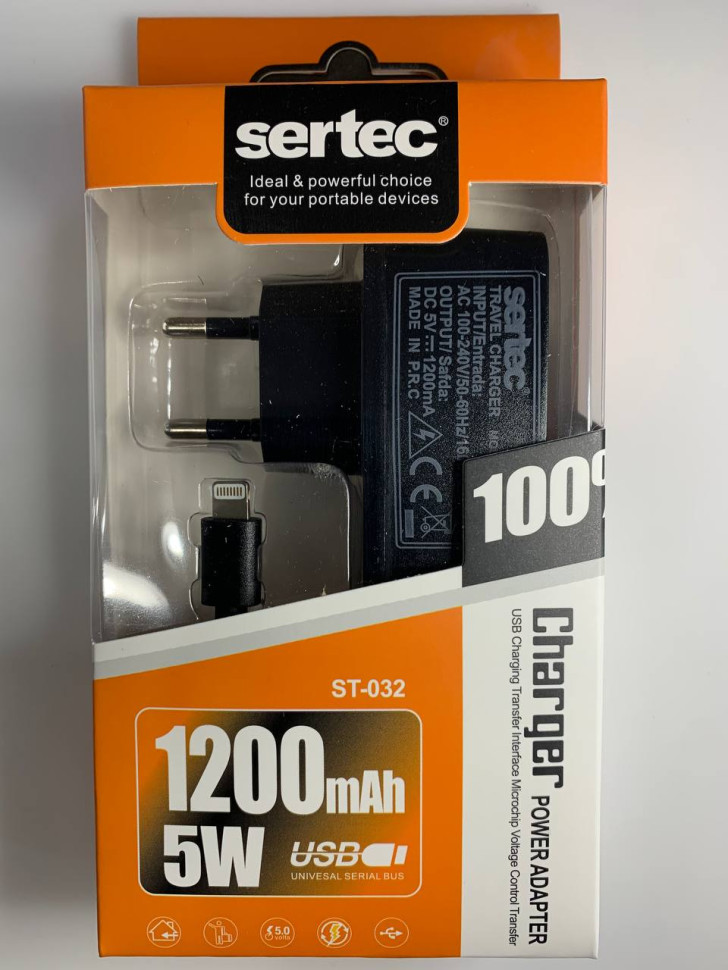 СЗУ SerteC ST-32 5V1,2А + кабель Lightning чёрный