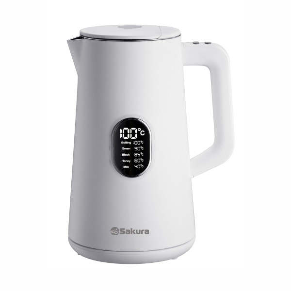 Чайник электрический SAKURA SA-2171W Premium (Белый; 1.5л; 1800Вт; Нерж.сталь/Пластик ) Терморег.