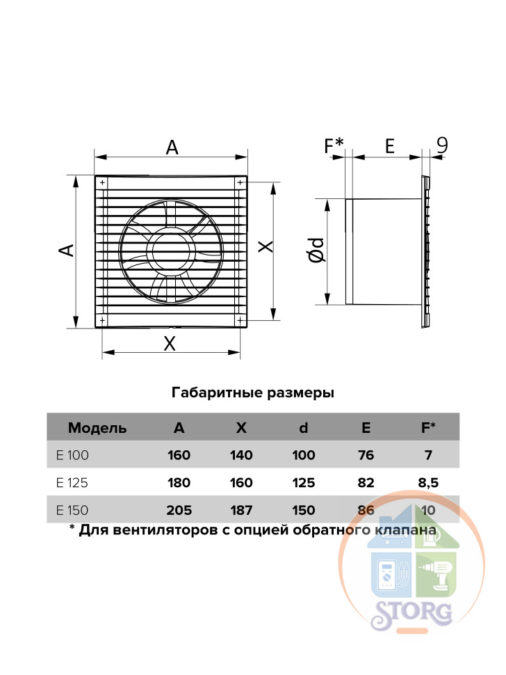 Вентилятор вытяжной E 100-02, осевой с тяговым выключателем