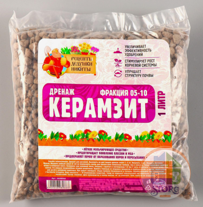 Дренаж Керамзит "Рецепты Дедушки Никиты" 4698966 (фр 5-10; Объем 1 л)