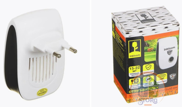 Отпугиватель грызунов ультразвуковой 85х55х30мм INBLOOM, АС90-220V, 50Hz, 5W, 15-22м2, ABS