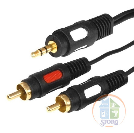 Шнур Стерео 3,5мм - 2 RCA, 3м, Gold REXANT