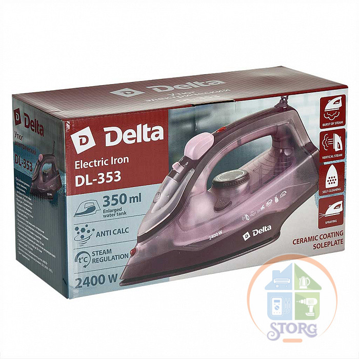 Утюг DELTA DL-353, коричневый, 2400 Вт, керамика, антинакипь, самоочистка