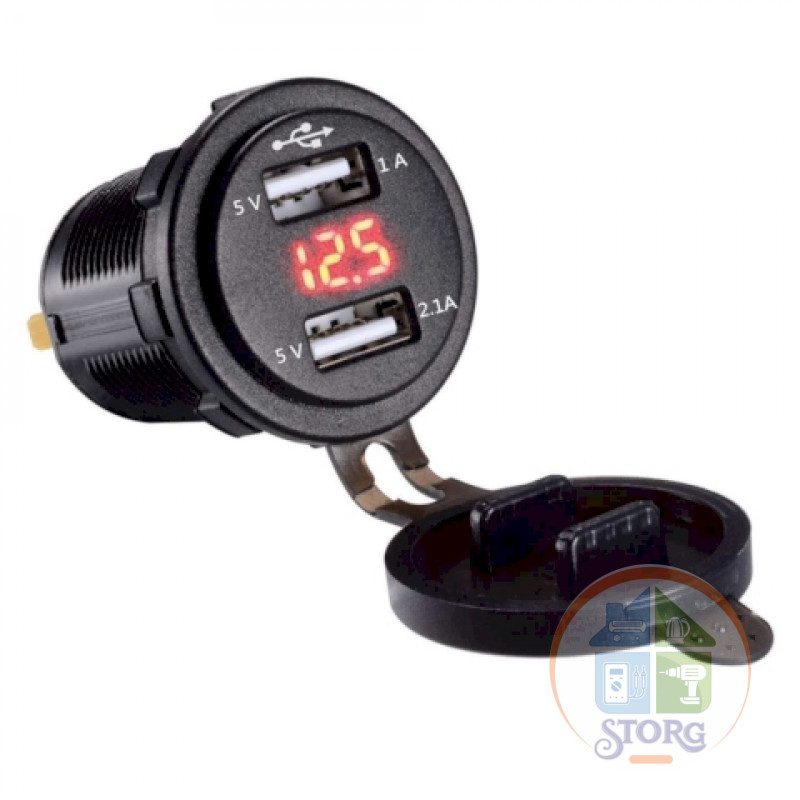Разъем Usb в авто (врезные) 12V-24V 2USB SKU-T80 + Вольтметр (Круглый) 3.1A