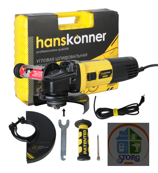 Машина угловая шлифовальная Hanskonner HAG13125TES, 125мм, 1350Вт, 4000-10000об/мин, конст эл-ка, черт, mod T, КЕЙС