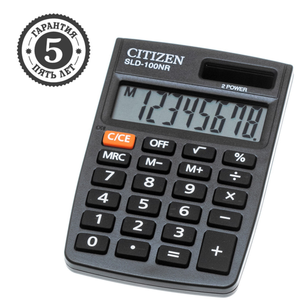 Калькулятор карманный Citizen SLD-100NR, 8 разрядов, двойное питание, 58*88*10мм, черный 9309205