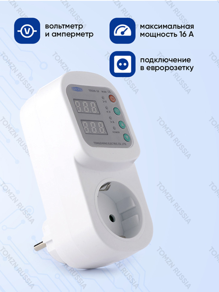 Реле напряжения TOMZN TOSVA-16, в розетку, защита от перенапряж. и перегрузки, 16А, 230В