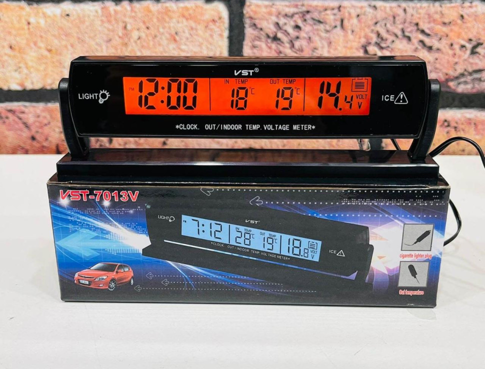 Автомобильные часы VST-7013+вольтметр 12-24V