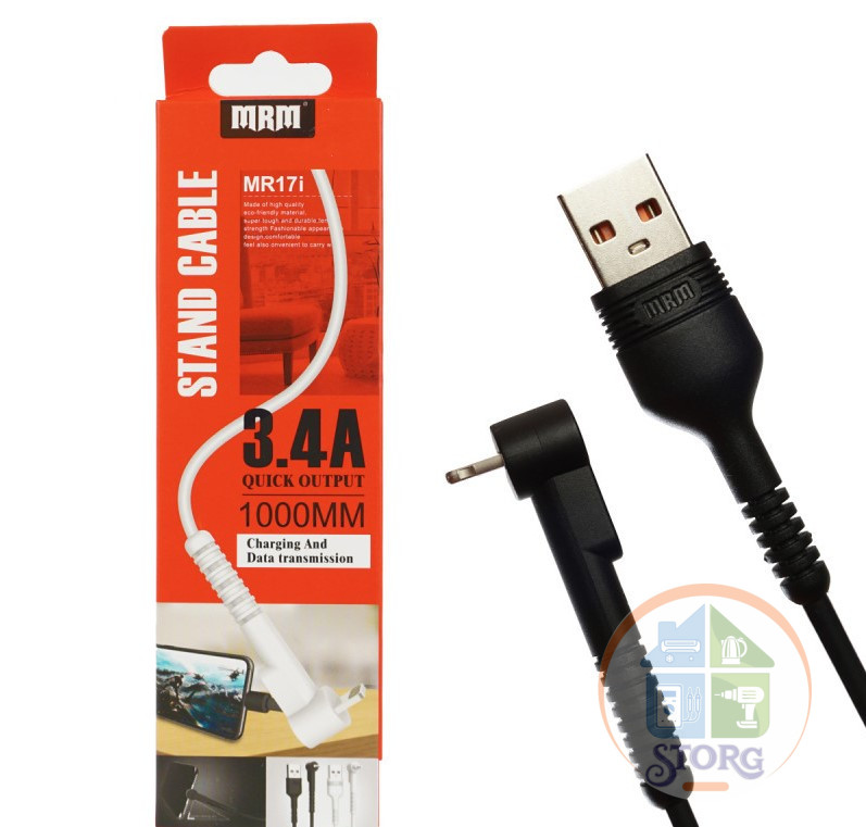 Кабель USB MRM MR17i Lightning 1000mm (black) 3.4А, Угловой штекер