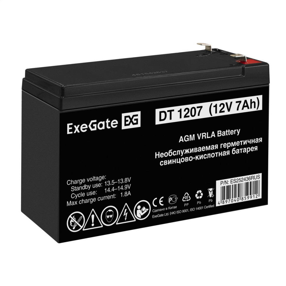 Аккумулятор AGM ExeGate ES252436RUS DT 1207/EXS1270 (12V 7Ah), клеммы F1