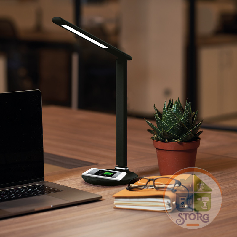 Светильник настольный REXANT Status LED, встроенная беспроводная и проводная USB-зарядка устройств, изменяемая цветовая температура 2700-6500 К, димми
