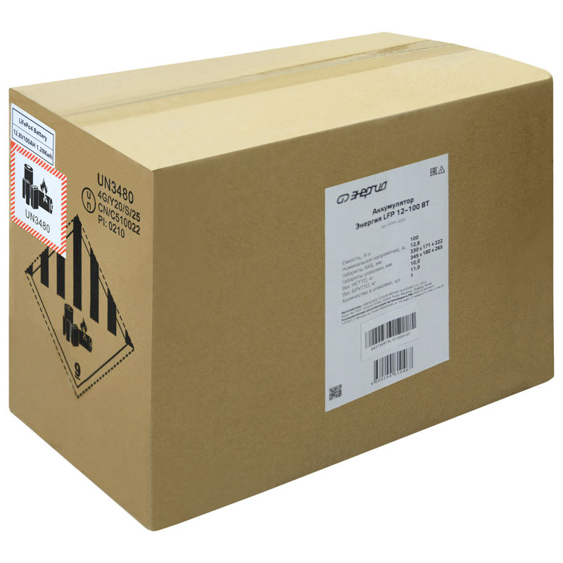 Аккумулятор ЭНЕРГИЯ LFP 12-100 BT, 12.8 В, ABS‑пластик, LiFePO4, 100Ач, 12 мес. гарантия