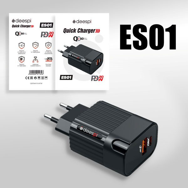 СЗУ Deespi ES01 A+C QC3.0+PD20W  Black