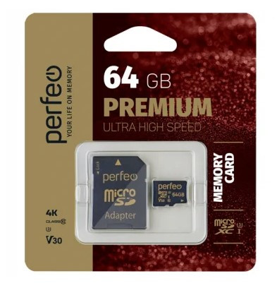 Флеш-накопитель Perfeo microSDXC 64GB High-Capacity UHS-3 V30 (Class 10) Флеш-накопитель Perfeo microSDXC 64GB High-Capacity UHS-3 V30 (Class 10)