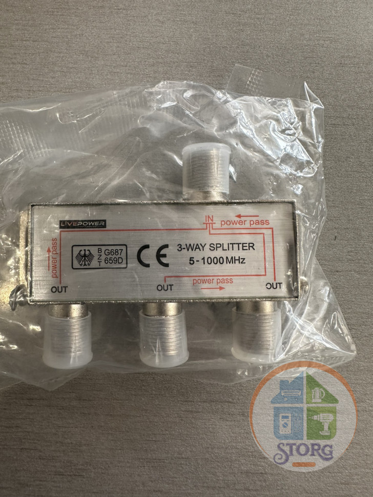 Сплиттер делитель 3х1 Live-Power (5-1000MHz) с проходом питания