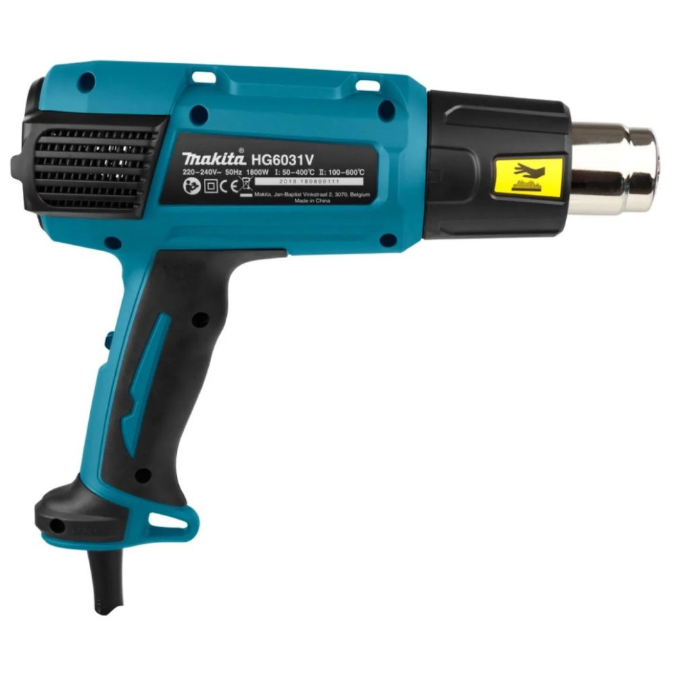 Фен строительный Makita HG 6031 VK, 1800Вт, 50–600 °C (9 настроек), 2 реж., защита от перегр., кейс Фен строительный Makita HG 6031 VK, 1800Вт, 50–600 °C (9 настроек), 2 реж., защита от перегр., кейс