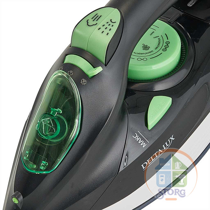 Утюг DELTA LUX DE-3002, черный с зеленым, 2800Вт, керамика, антикапля, антинакипь