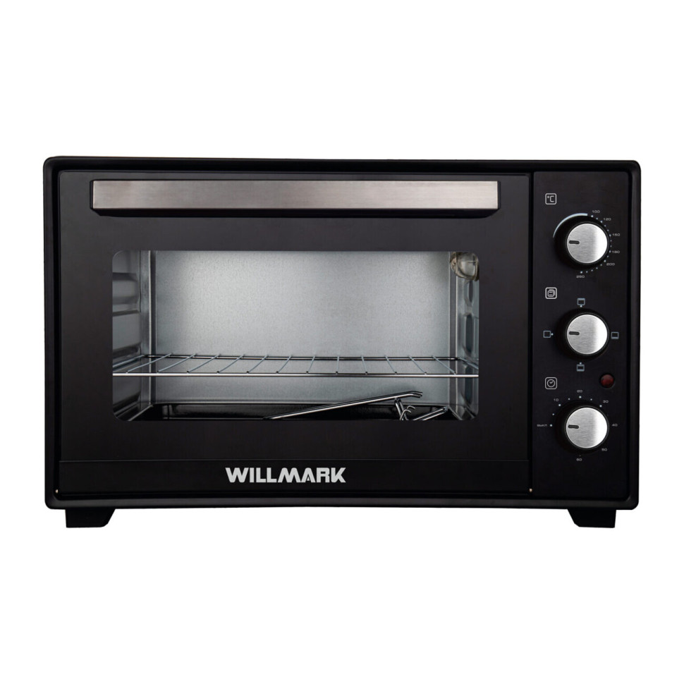 Духовой шкаф WILLMARK WO-501BL, черный, 50л, 2000 Вт, лампа, таймер, 4 линейных ТЭНа