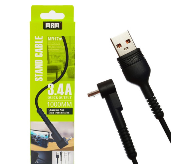 Кабель USB MRM MR17m  Micro 1000mm (black) 3.4A, Угловой штекер
