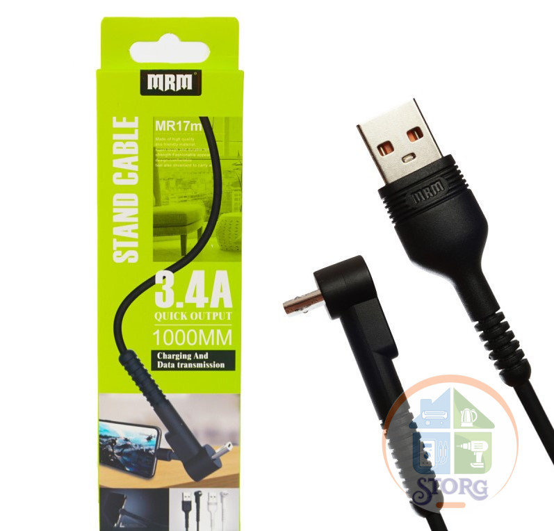 Кабель USB MRM MR17m  Micro 1000mm (black) 3.4A, Угловой штекер