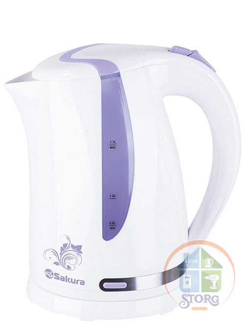 Чайник электрический SAKURA SA-2318V (Белый/Сиреневый; Объем 1.7л; Мощность 2200Вт; Автоотк;Пластик)