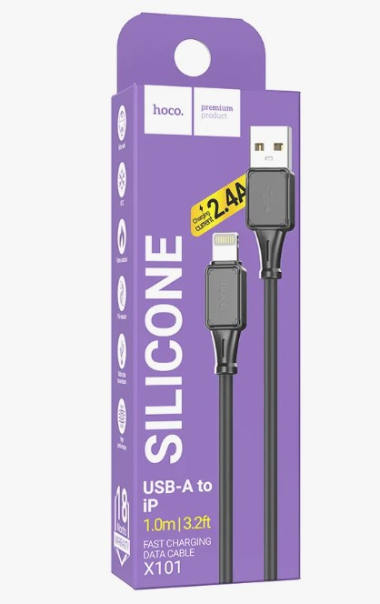 Дата-кабель силиконовый HOCO X101 Assistant silicone charging Lightning, 1м (черный)