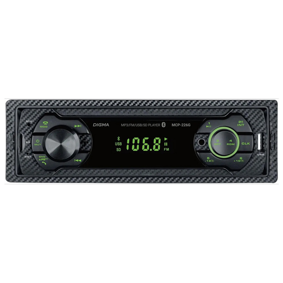 Автомагнитола Digma MCP-226G, 1 DIN, USB Type-A, AUX
