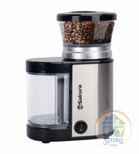 Кофемолка SAKURA SA-6154S, жерновая, черный/нерж.сталь, объем 150г, 150Вт
