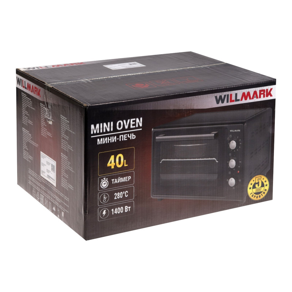 Духовой шкаф WILLMARK WOF-405W (Белый, 40л, 1500 Вт, эмал.внутр.поверх, лампа, таймер)