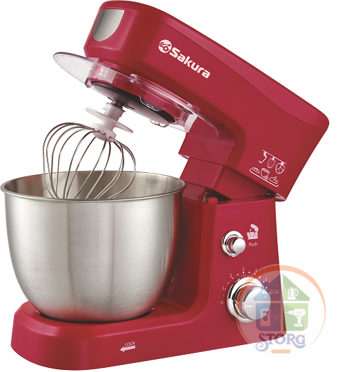 Миксер планетарный SAKURA SA-6327R, красный, 1000Вт, чаша из нерж.стали 3.5л, 6 скоростей