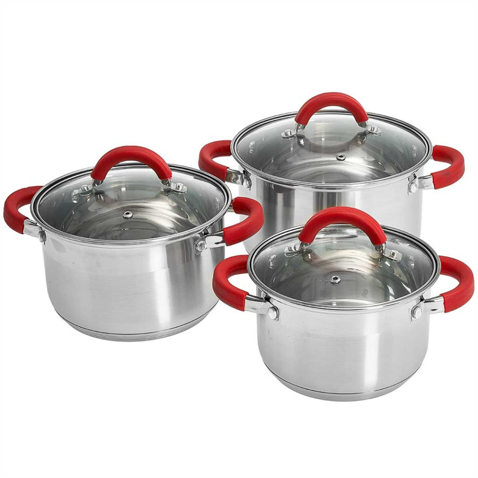 Набор посуды из нерж.стали WEBBER BE-624/6, 6 пр., 2,2л/3,0л/4,0л со стеклянными крышками"Profi" Набор посуды из нерж.стали WEBBER BE-624/6, 6 пр., 2,2л/3,0л/4,0л со стеклянными крышками"Profi"