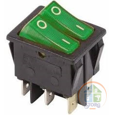 Выключатель клавишный 250V 15А (6с) ON-OFF зеленый  с подсветкой  ДВОЙНОЙ  (RWB-511, SC-797)