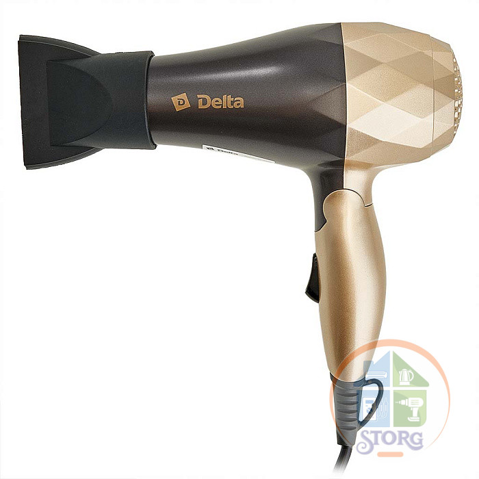 Фен DELTA DL-0909, коричневый с золотым, складная ручка, 1000 Вт