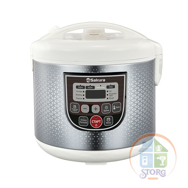 Мультиварка SAKURA SA-7753W (Объем 5л; Мощность 800Вт; "Мультиповар"; 10 автом.и 27 программ ручных)