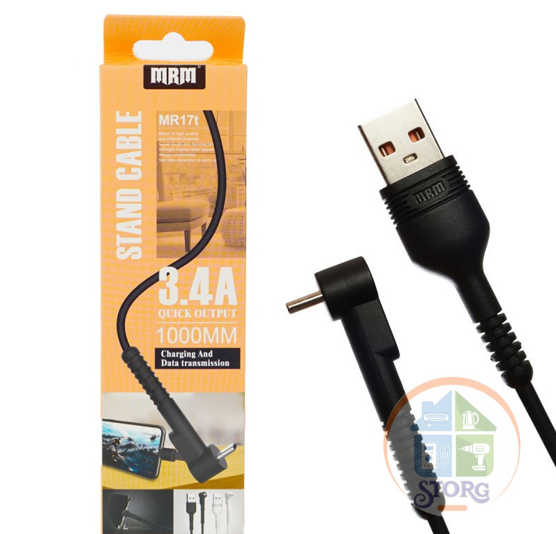 Кабель USB MRM MR17t  Type-C 1000mm (black) 3.4A, Угловой штекер