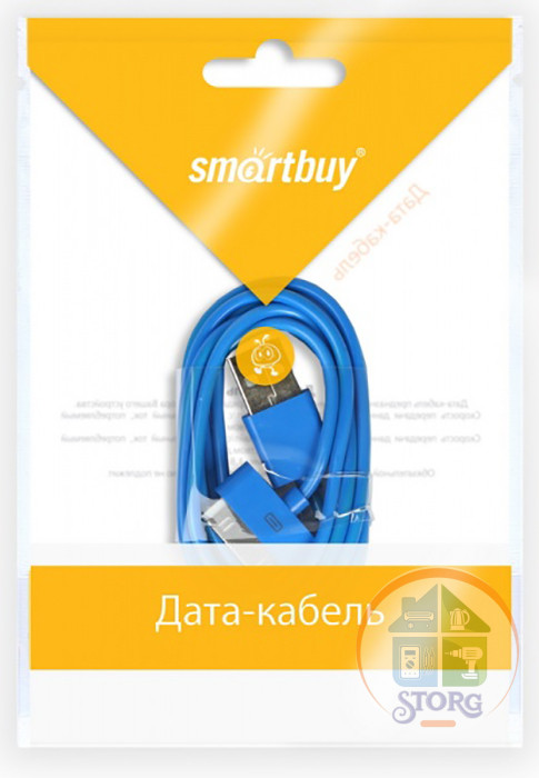 Кабель USB Smartbuy Apple 30-pin цветные, длина 1,2 м, голубой