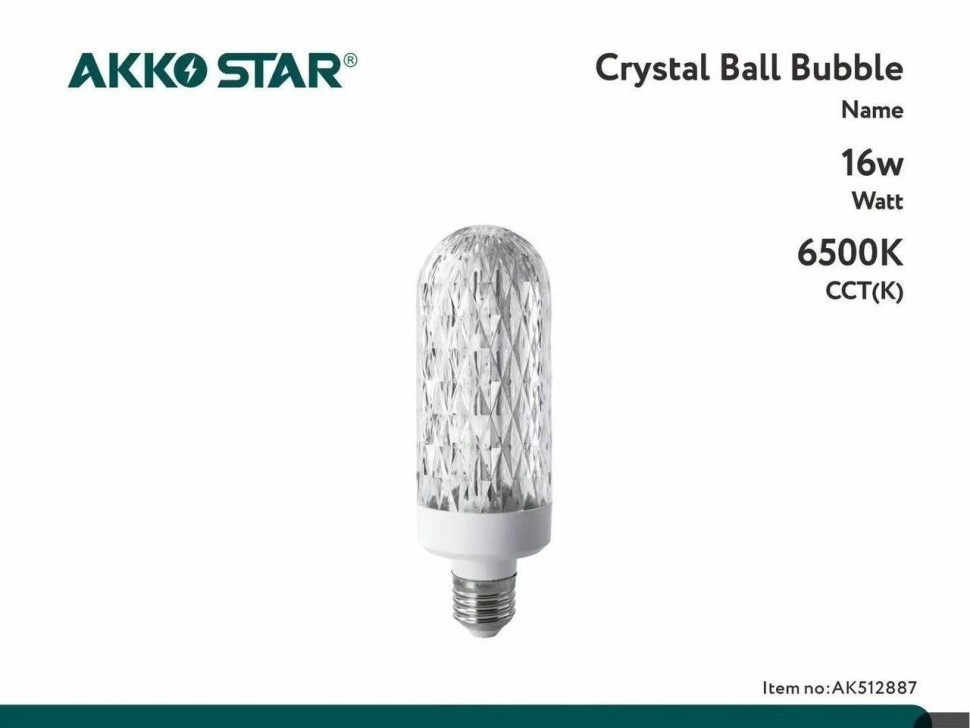 Светодиодная лампа AKKOSTAR E27-16W/1440lum (6500K) AC85-265V "хрусталь-суженная"