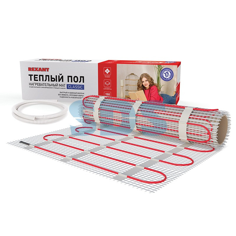Теплый пол нагревательный мат REXANT Classic RNX-10,0-1500, площадь 10,0 м2, 0,5х20,0 м, 1500Вт, двухжильный с экраном Теплый пол нагревательный мат REXANT Classic RNX-10,0-1500, площадь 10,0 м2, 0,5х20,0 м, 1500Вт, двухжильный с экраном